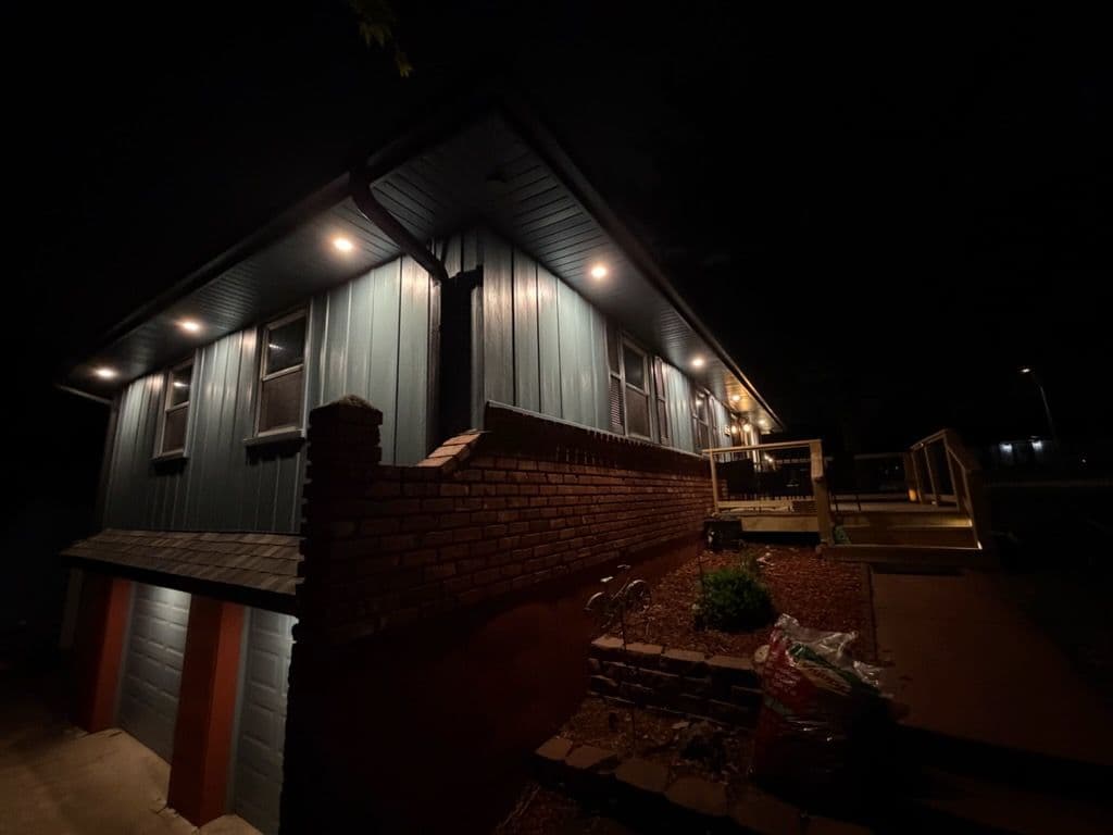 Gallery photos for Eave Lighting Install That Makes This Home Shine After Dark: Image #2