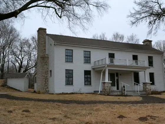 The historic Atkins-Johnson Farmhouse, listed on the National Register of Historic Places, in Gladstone, Missouri
