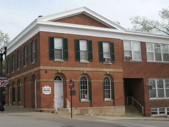 The Jesse James Bank Museum, the Clay County Savings Association building, on Liberty's historic downtown square in Liberty, Missouri
