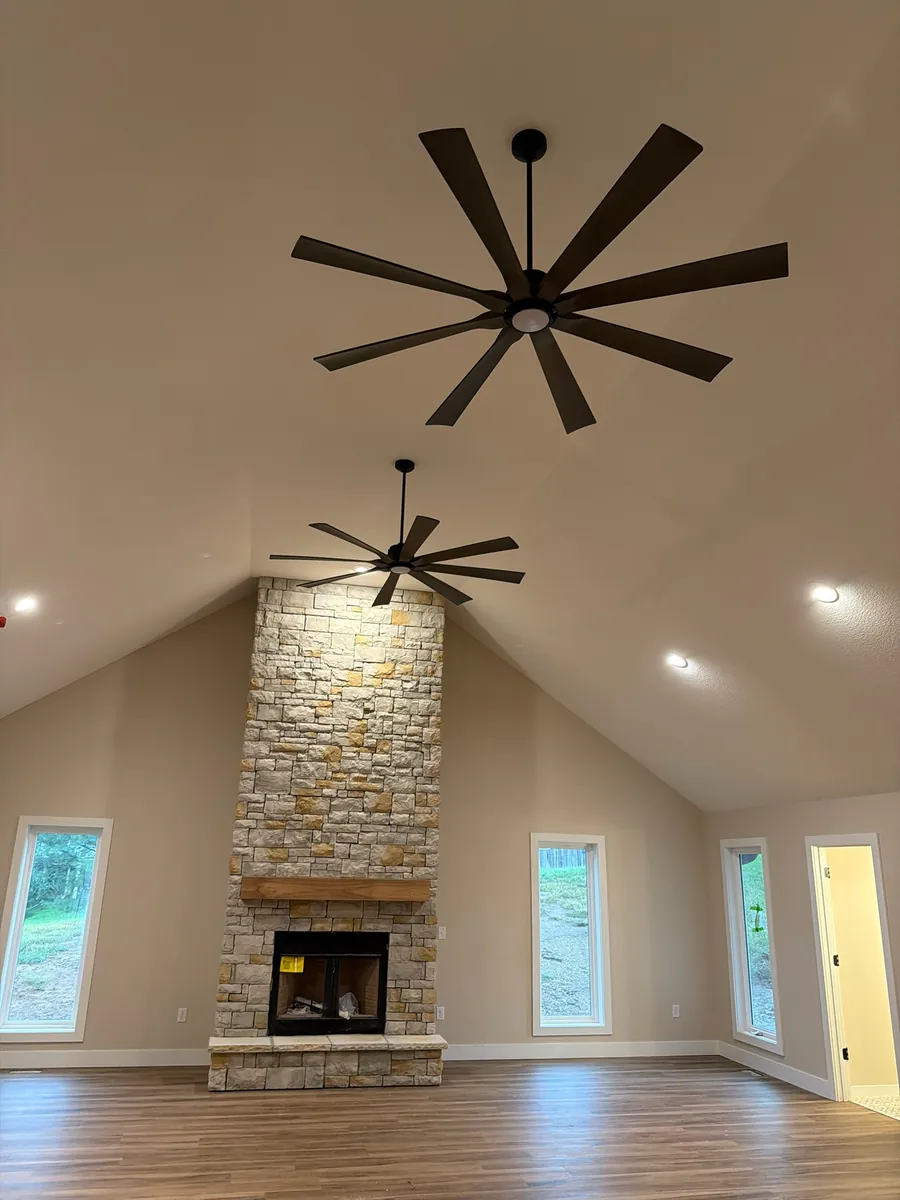Two Ceiling Fans on a Vaulted Great-Room Ceiling