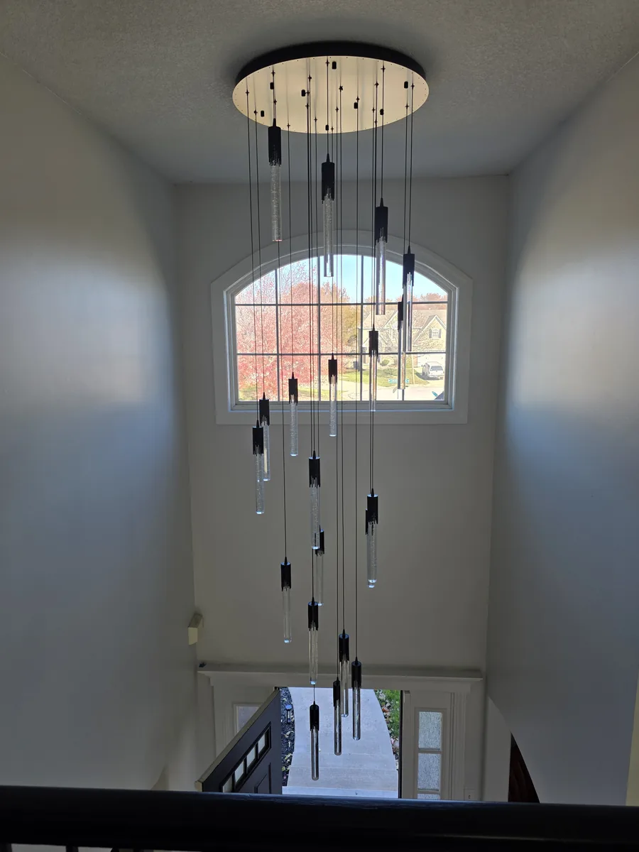 Cascading Chandelier in a Two-Story Entry