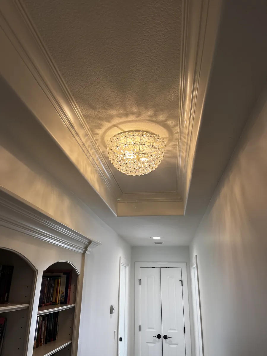 Flush Mount Lighting a Tray-Ceiling Hallway